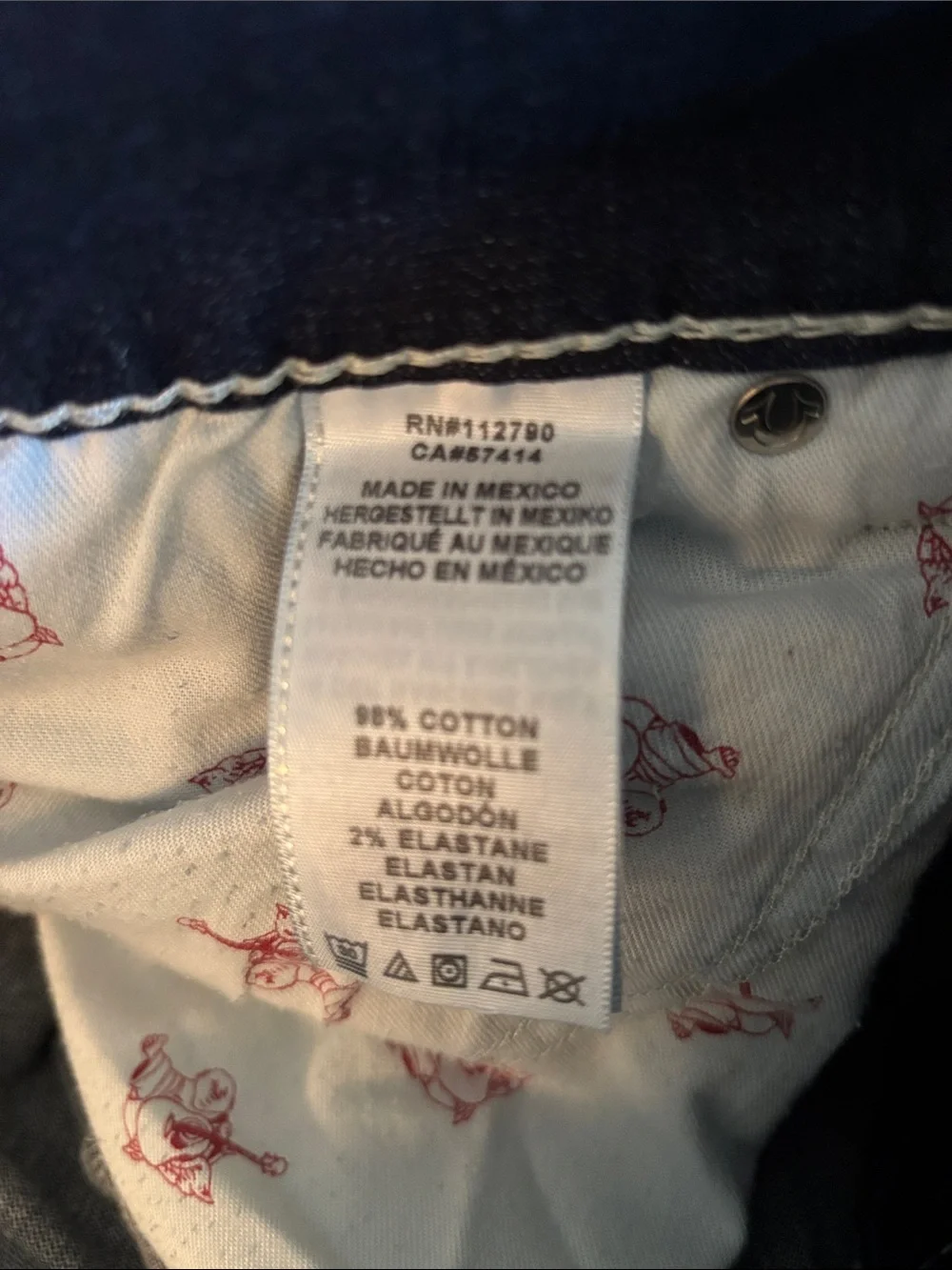 True Religion Mens Straight Flap Natural Big T Jean Sz 42X33 Dark Wash Stretch